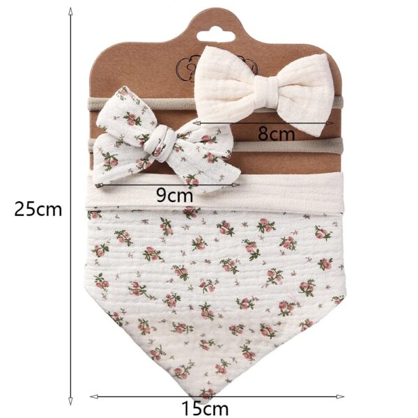 Green Muslin Cotton Baby Bibs and Bow Headbands 3pcs Set - Image 5