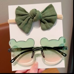 2pcs Green Glasses & bowknot headband